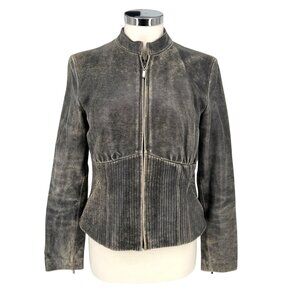 Siena Studio Womens Vintage Leather Jacket Distressed Gray Black Size 8